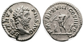 Septimius Severus, 193-211 AD. Silver Denarius ( 18 mm, 2.61 g.). Rome mint, 210 AD. SEVERVS PIVS AVG, laureate head of Septimius Severus to right. Re...