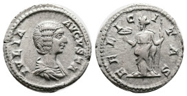 Julia Domna, 198-207 AD. Silver Denarius ( 20 mm. 3.08 g.). Rome. IVLIA AVGVSTA, draped bust right. Rev. FELICITAS, Felicitas standing left, holding s...