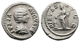 Julia Domna, 193-217 AD. Silver Denarius (18.4 mm, 3.53 g.). Rome mint, 196-211 AD. IVLIA AVGVSTA, draped bust of Julia Domna to right. Rev. PIETAS AV...