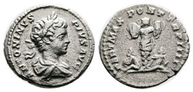 Caracalla, 198-217 AD. Silver Denarius ( 18 mm, 3.16 g.), Rome mint, 201 AD. ANTONINVS PIVS AVG, laureate and draped bust of Caracalla to right. Rev. ...