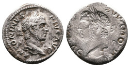 Caracalla, 198-217 AD. Silver Denarius Brockage (19.4 mm, 2.77 g.). ANTONINVS PIVS AVG, laureate bust of Caracalla to right. Rev. Negative impression ...