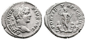 Caracalla, 198-217 AD. Silver Denarius (20.1 mm, 3.99 g.), Rome mint, AD 207. ANTONINVS - PIVS AVG, laureate bust of Caracalla to right. Rev. PONTIF -...