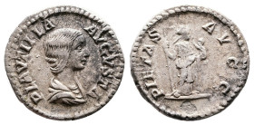 Plautilla, 202-205 AD. Silver Denarius (18 mm, 2.60 g.). Rome, 203-204 AD. PLAVTILLA AVGVSTA Draped bust to right. Rev. PIETAS AVGG Pietas standing fr...