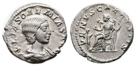 Julia Soemias (mother of Elagabalus), 218-222 AD. Silver Denarius (18.9 mm, 3.07 g.). Rome mint, 221-222. IVLIA SOAEMIAS AVG, draped bust of Julia Soe...