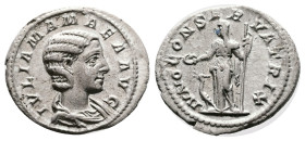 Julia Mamaea, 222-235 AD. Silver Denarius ( 20 mm, 2.88 g.). Rome, 222 AD. IVLIA MAMAEA AVG, draped bust of Julia Mamaea to right. Rev. IVNO CONSERVAT...