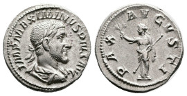 Maximinus I Thrax, 235 – 238 AD. Silver Denarius ( 19 mm, 2.94 g.). Rome mint, 235/6 AD. IMP MAXIMINVS PIVS AVG, laureate, draped and cuirassed bust o...