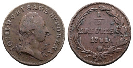 Joseph II, as Sole Regent 1780 - 1790. 1/2 Kreuzer, 1781. [B], Kremnitz. (21mm, 3,49 g.). Frühwald 1256. Very fine.