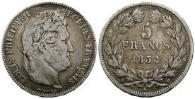 Louis-Philippe I 1830-1848. Silver 5 Francs (38 mm, 24,95 g.) Toulouse mint. LOUIS PHILIPPE I ROI DES FRANÇAIS laureate head of Louis-Philippe I to ri...