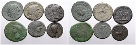 Roman Provincial. Selection of 6 Bronze coins, inclusive Nero, Claudius and interesting Koinon Macedon types dedicated to Alexander III the Great. Mos...