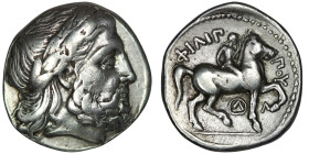 KINGS of MACEDON. Philip III Arrhidaios (323-317 BC). In the types of Philip II. Amphipolis mint. Struck under Polyperchon, circa 318-317 BC
AR Tetrad...