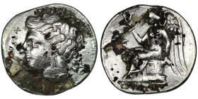 BRUTTIUM. Terina. (Circa 300 BC)
AR Fourreè Drachm (17mm, 1,82g)
Obv: Head of the nymph Terina left; triskeles behind neck 
Rev: Nike seated left on p...