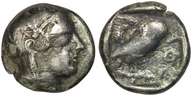ATTICA. Athens. (Circa 454-404 BC)
AR Tetradrachm (25mm, 16,56g)
Obv: Head of Athena to right, wearing crested Attic helmet ornamented with three oliv...