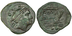 Anonymous. (211-210 BC). Grain ear (third) series. Uncertain mint in Sicily
AE Sextans (24mm, 5,77g)
Obv: Head of Mercury right, wearing winged petasu...
