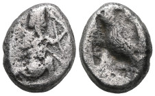 GREEK COINS ACHAEMENID EMPIRE.Time of Darios I to Xerxes II.(485-420 BC).Sardes.Siglos. Obv : Persian king in kneeling-running stance right, holding s...