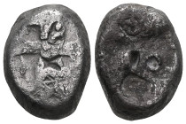GREEK COINS ACHAEMENID EMPIRE.Time of Darios I to Xerxes II.(485-420 BC).Sardes.Siglos. Obv : Persian king in kneeling-running stance right, holding s...