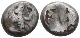 GREEK COINS ACHAEMENID EMPIRE.Time of Darios I to Xerxes II.(485-420 BC).Sardes.Siglos. Obv : Persian king in kneeling-running stance right, holding s...