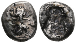 GREEK COINS ACHAEMENID EMPIRE.Time of Darios I to Xerxes II.(485-420 BC).Sardes.Siglos. Obv : Persian king in kneeling-running stance right, holding s...