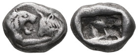 GREEK COINS KINGDOM OF LYDIA Croesus, 561–546 BC. Croesus, 561–546 BC. 1/3 silver stater (underweight, or 1/4 stater) . Obv.: Lion and bull facing eac...