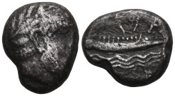 GREEK COINS PHOENICIA ARADOS Stater, 350-332. Head of Dagon with laurel wreath facing right. Rev.: Galley sailing right, shields at the railing, a sta...