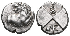 Greek Coins , Thrace, Chersonesos. AR Hemidrachm. Circa 386-338 BC. Obv: Forepart of lion right, head left. Rev: Quadripartite incuse square with alte...