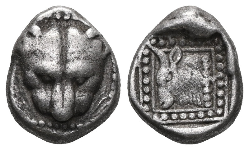 Islands off Ionia, Samos Triobol circa 512, AR . Panther’s head facing. Rev. Bul...