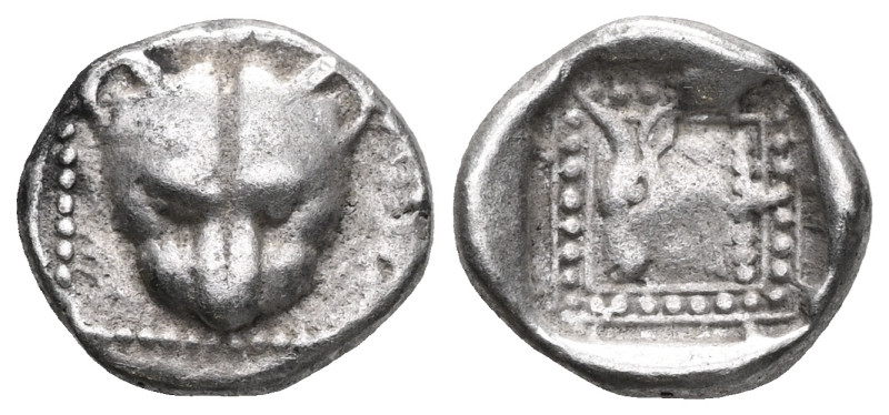 Islands off Ionia, Samos Triobol circa 512, AR . Panther’s head facing. Rev. Bul...
