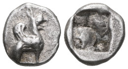 IONIA, Teos. Circa 500-460 BC. AR Obol . Griffin seated right / Quadripartite incuse square. Balcer 69; SNG Copenhagen -; Klein 473.Very fine.

 Wei...