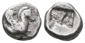 Thraco-Macedonian Region AR Obol.Thraco-Macedonian Region AR Obol. Uncertain mint. Early to mid 5th century BC. Forepart of Pegasos right / Quadripart...