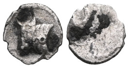 CARIA, uncertain. Hemiobol (Silver), mid 5th century BC. Head of a bull to left. Rev. Forepart of a bull to left. Cf. SNG Keckman 975 (Obol). Rare and...