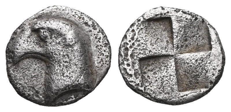Greek Aeolis, Kyme AR Obol (Silver) ca 480-450 BC Obv: eagle's head left Rev: qu...