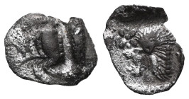 Greek Coins MYSIA. Kyzikos. Obol (Circa 450-400 BC). Obv: Forepart of boar left; tunny to right. Rev: Head of roaring lion left; retrograde K in upper...