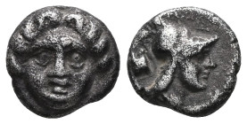Greek Pisidia, Selge Obol (Silver). ca 350-300 BC. Obv: Facing gorgoneion with protruding tongue. Rev. Head of Athena to right, wearing crested Attic ...