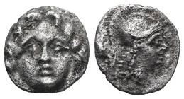 Greek Pisidia, Selge Obol (Silver). ca 350-300 BC. Obv: Facing gorgoneion with protruding tongue. Rev. Head of Athena to right, wearing crested Attic ...