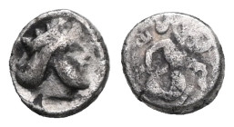 Greek Obols CILICIA.Uncertain Achaemenid. 4th Century BC.AR Obol.Crowned head of Persian king right / Rough incuse square. Troxell & Kagan 16.Very fin...