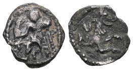 Greek CILICIA. Uncertain mint or satrap. Circa 4th Century B.C. AR obol. Baaltars seated on throne left, holding grain ear and scepter / Forepart of w...