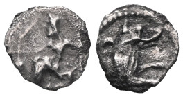 Greek CILICIA. Uncertain mint or satrap. Circa 4th Century B.C. AR obol. Baaltars seated on throne left, holding grain ear and scepter / Forepart of w...