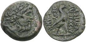Greek Seleukid Kingdom. Antioch. Antiochos IV Epiphanes 175-164 BC. Bronze Æ Laureate head of Zeus right / BAΣIΛEΩΣ ANTIOXOY ΘEOY EΠIΦANOYΣ, eagle sta...