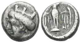 Greek Pontos, Amisos, AR drachm-siglos, (Silver), late 5th-4th century BC, Persic standard, struck under magistrate. Obv: Draped bust of Tyche-Hera le...