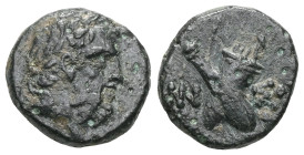 Greek Pontos. Amisos circa 95-90 BC. Bronze Æ . Laureate head of Herakles right / Club and quiver crossed. very fine HGC 7, 257.

 Weight:1,5 gr Dia...