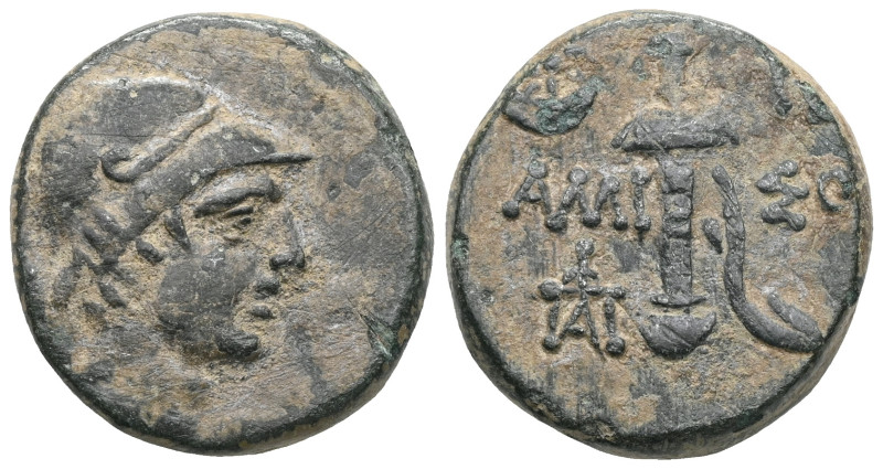 Pontos, Amisos Æ21. Time of Mithradates VI, Circa 120-63 BC. Head of Ares (?) ri...