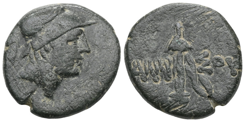 Greek Pontos. Amisos circa 120-63 BC. Bronze Æ . Helmeted head of Ares right / A...