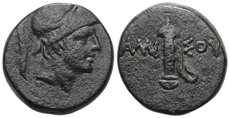 Greek Pontos. Amisos circa 120-63 BC. Bronze Æ . Helmeted head of Ares right / A...