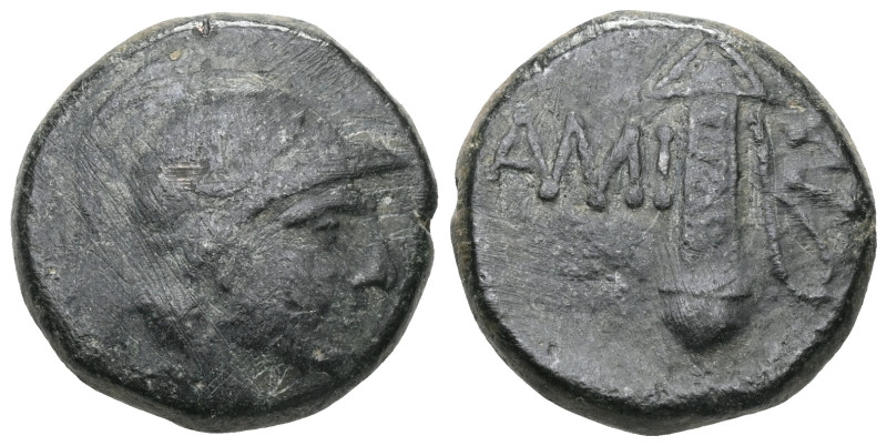 Greek Pontos. Amisos circa 120-63 BC. Bronze Æ . Helmeted head of Ares right / A...