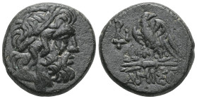 Greek Pontos. Amisos circa 85-65 BC. Bronze Æ . Laureate head of Zeus right / ΑΜΙΣΟΥ, eagle standing left on thunderbolt, head right, star above, in l...