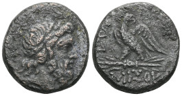 Greek Pontos. Amisos circa 85-65 BC. Bronze Æ . Laureate head of Zeus right / ΑΜΙΣΟΥ, eagle standing left on thunderbolt, head right, star above, in l...