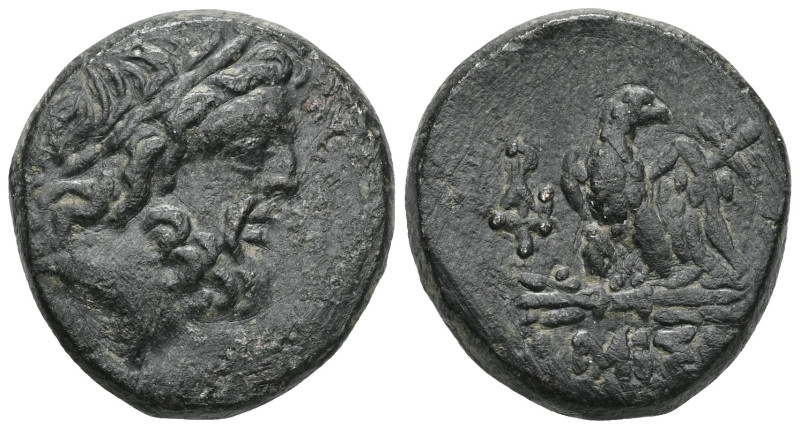 Greek Pontos. Amisos circa 85-65 BC. Bronze Æ . Laureate head of Zeus right / ΑΜ...