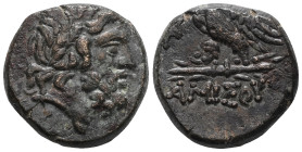 Greek Pontos. Amisos circa 85-65 BC. Bronze Æ . Laureate head of Zeus right / ΑΜΙΣΟΥ, eagle standing left on thunderbolt, head right, star above, in l...