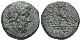 Greek Pontos. Amisos circa 85-65 BC. Bronze Æ . Laureate head of Zeus right / ΑΜΙΣΟΥ, eagle standing left on thunderbolt, head right, star above, in l...