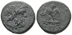 Greek Pontos. Amisos circa 85-65 BC. Bronze Æ . Laureate head of Zeus right / ΑΜΙΣΟΥ, eagle standing left on thunderbolt, head right, star above, in l...