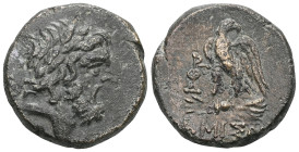 Greek Pontos. Amisos circa 85-65 BC. Bronze Æ . Laureate head of Zeus right / ΑΜΙΣΟΥ, eagle standing left on thunderbolt, head right, star above, in l...